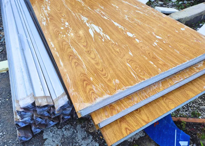 panel eps vân gỗ 50mm làm vách và trần